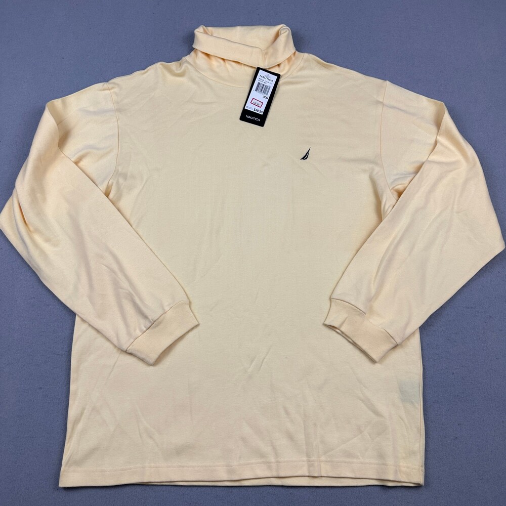 Nautica Shirt Men Extra Large Yello Solid Long Sleeve Turtleneck Pullover XL